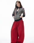 IAMXIAA Pantalon large plissé taille haute