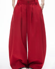 IAMXIAA Pantalon large plissé taille haute