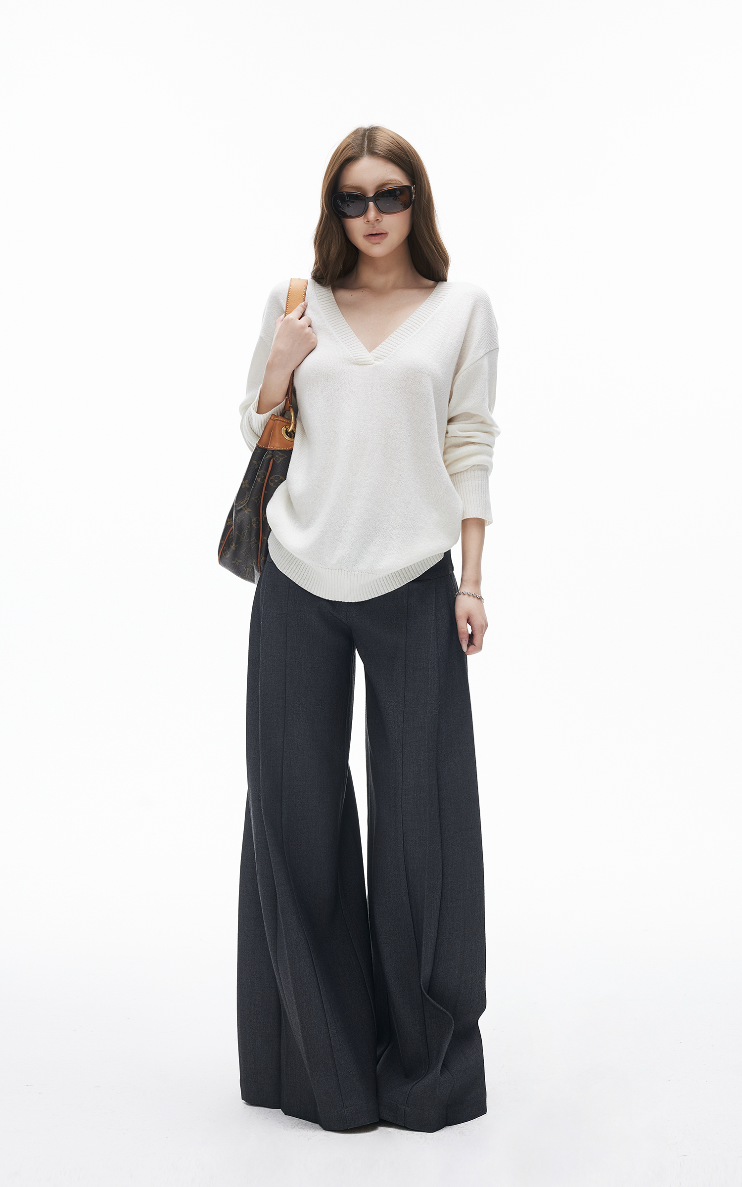 Pull en maille à col en V décontracté