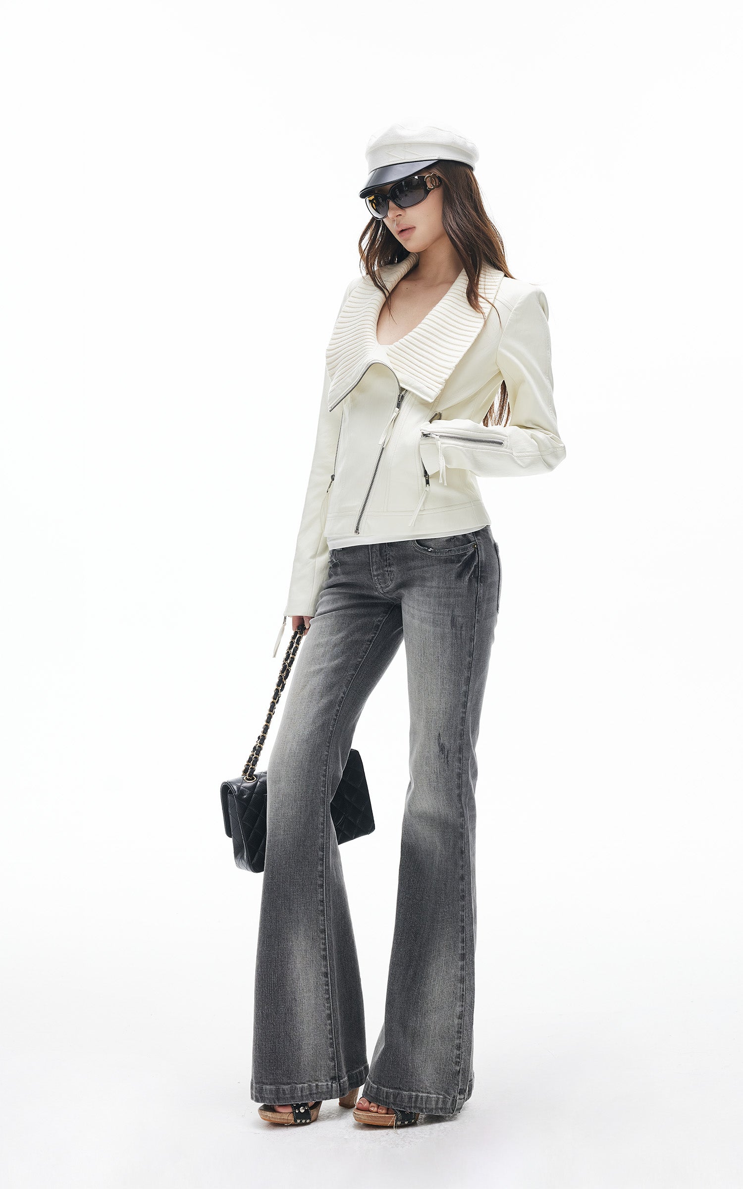 IAMXIAA Veste biker ajustée avec col en maille et zip asymétrique