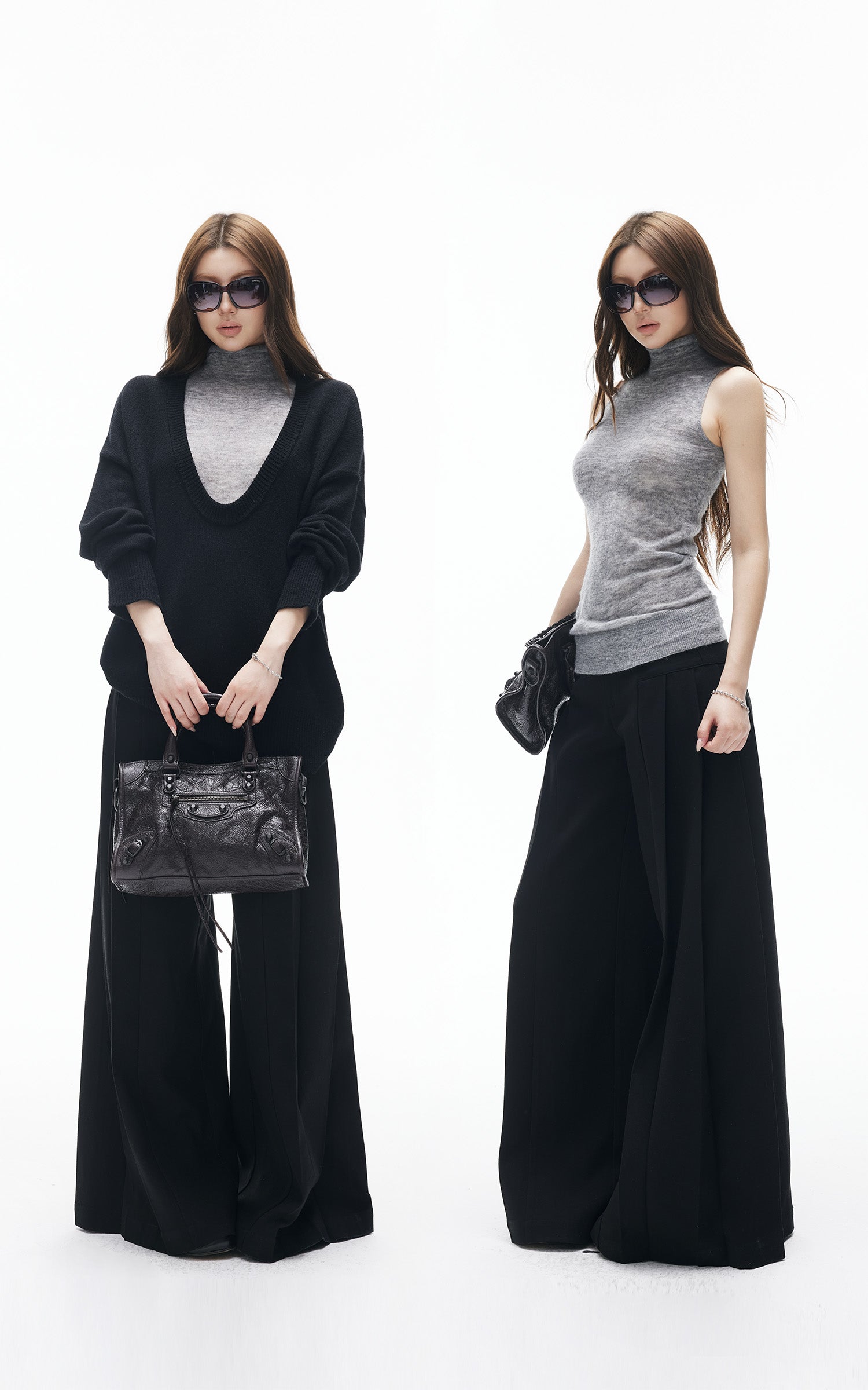 IAMXIAA Vネックニットセーターとハイネックベストのレイヤードセット