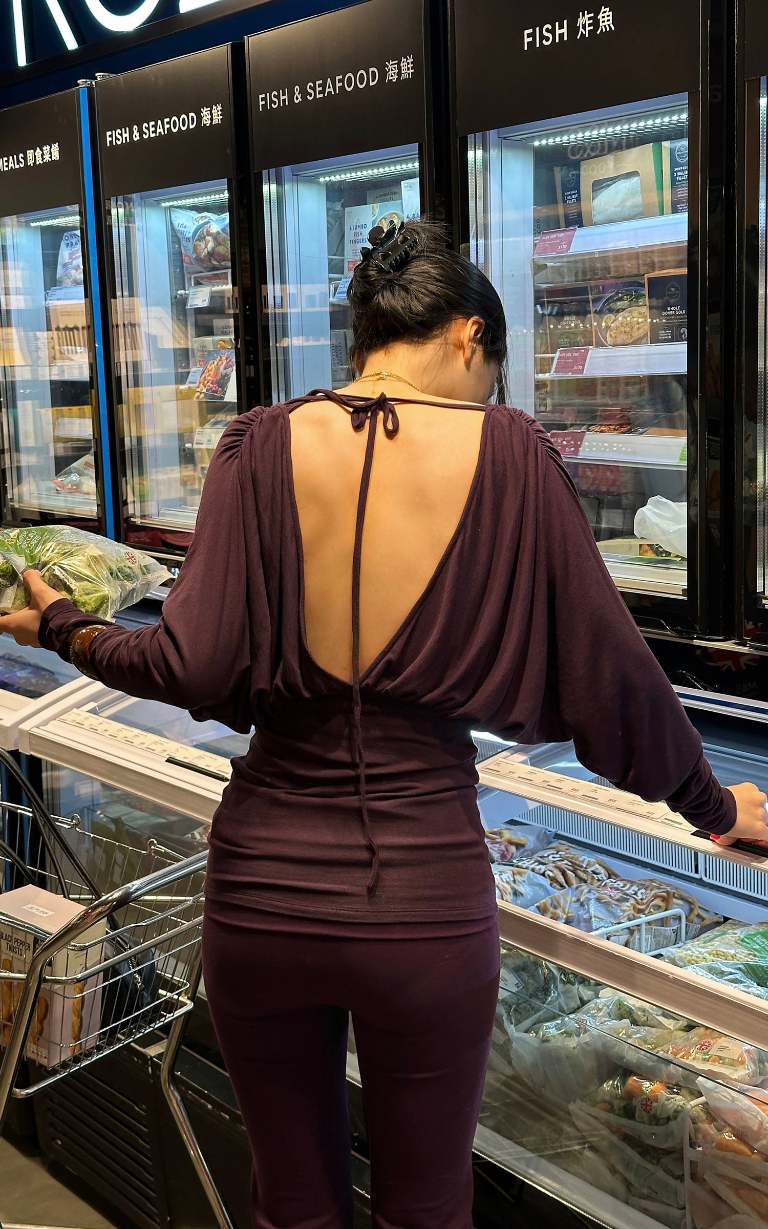 ROVENTE Ensemble T-shirt drapé dos nu en V profond et pantalon évasé