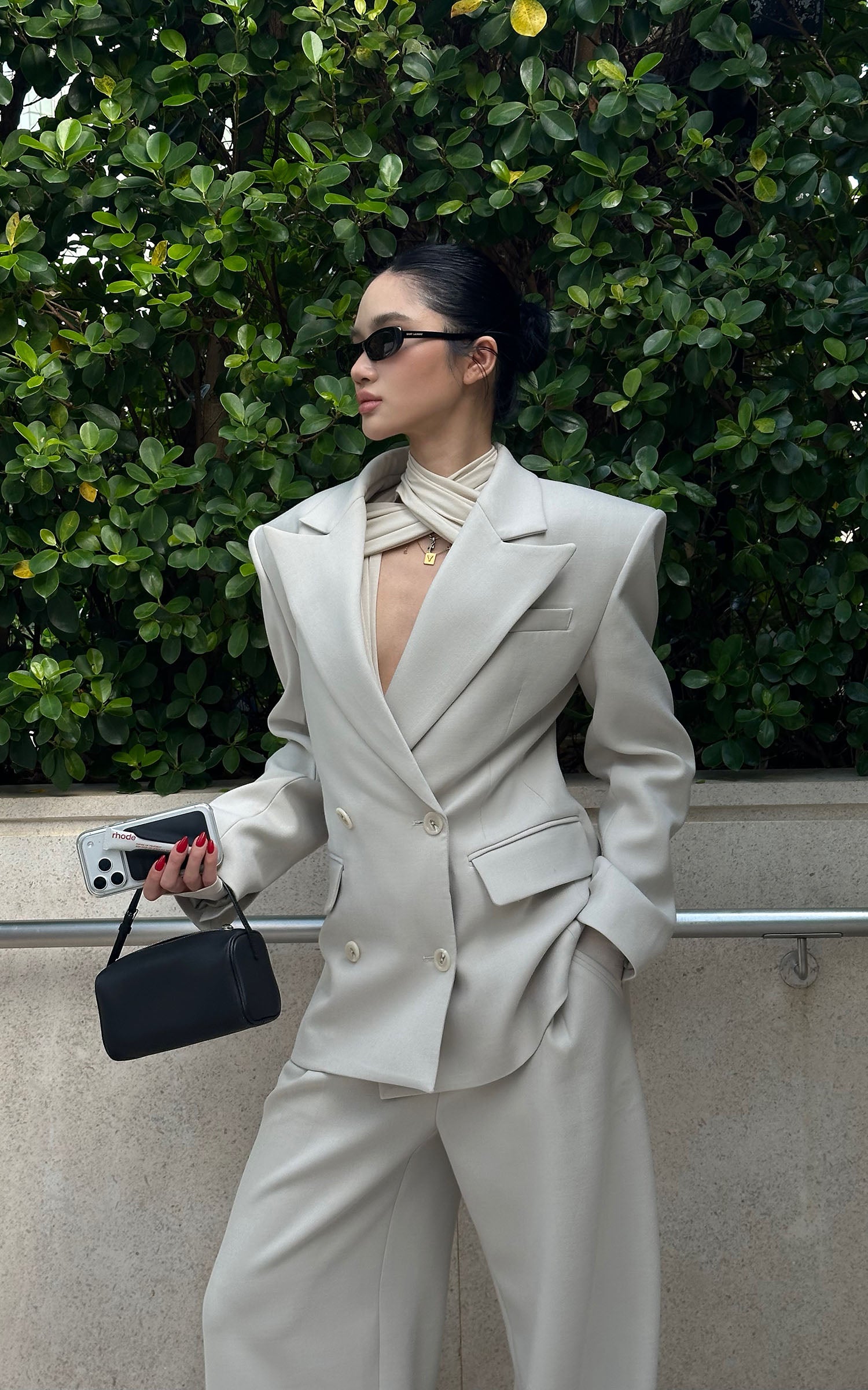 ROVENTE Draped Cross-Neck Deep V Bodysuit