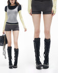 IAMXIAA ストライプ柄ニットローライズショーツ