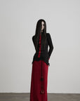 DOINDULGE Asymmetric Textured Panel Maxi Skirt with Fringe Detail