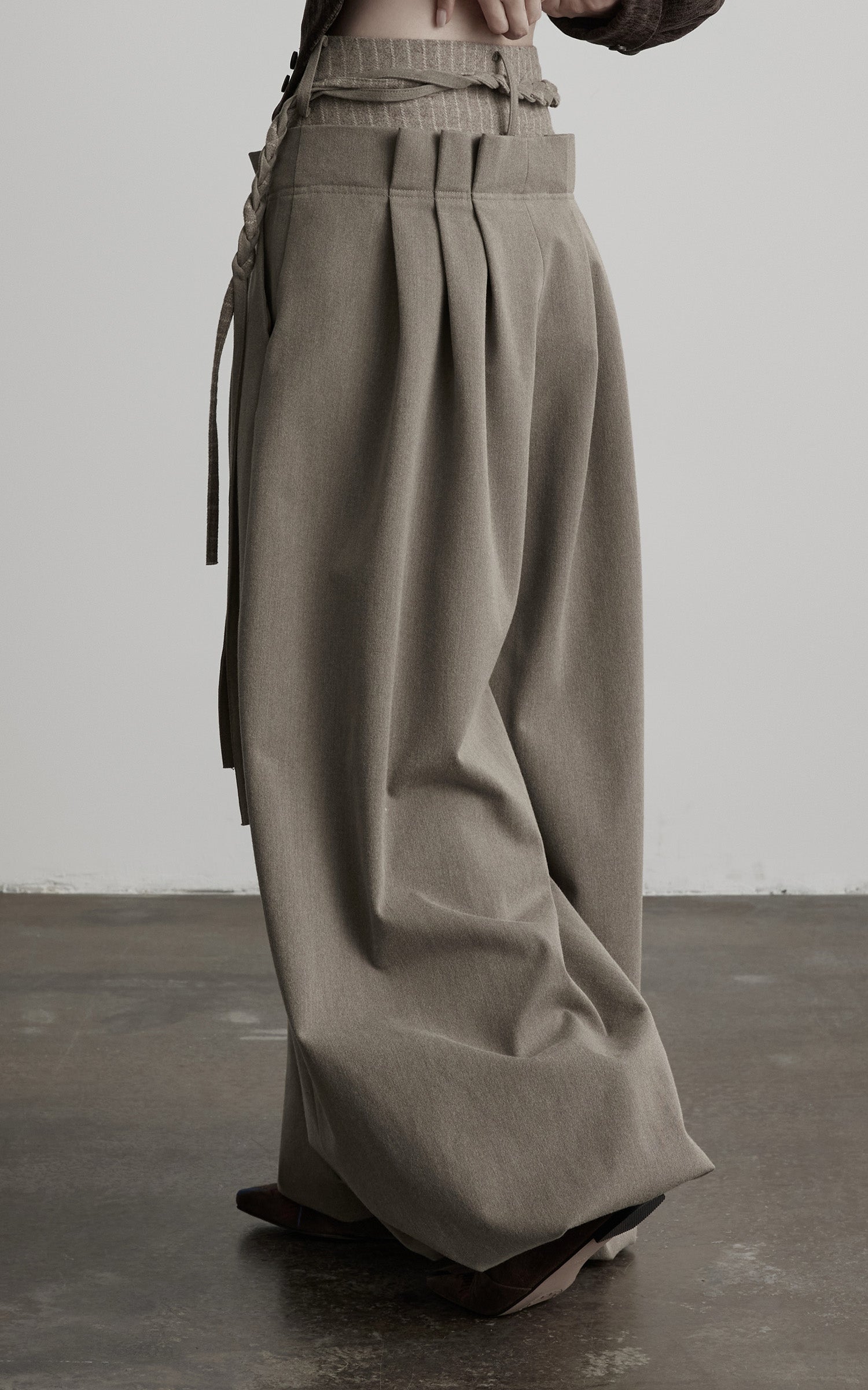 DOINDULGE Braided-Tie High-Waisted Wide-Leg Trousers
