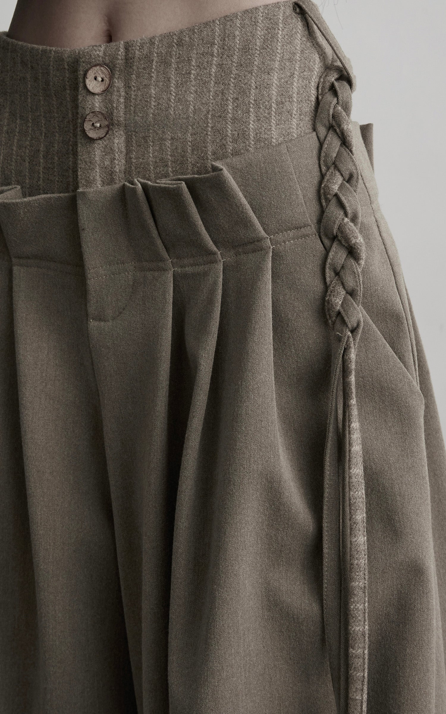 DOINDULGE Braided-Tie High-Waisted Wide-Leg Trousers