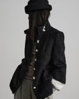 DOINDULGE High-Neck Textured Jacket with Crescent Button Detail