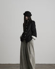 DOINDULGE High-Neck Textured Jacket with Crescent Button Detail