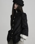 DOINDULGE High-Neck Textured Jacket with Crescent Button Detail