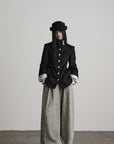 DOINDULGE High-Neck Textured Jacket with Crescent Button Detail
