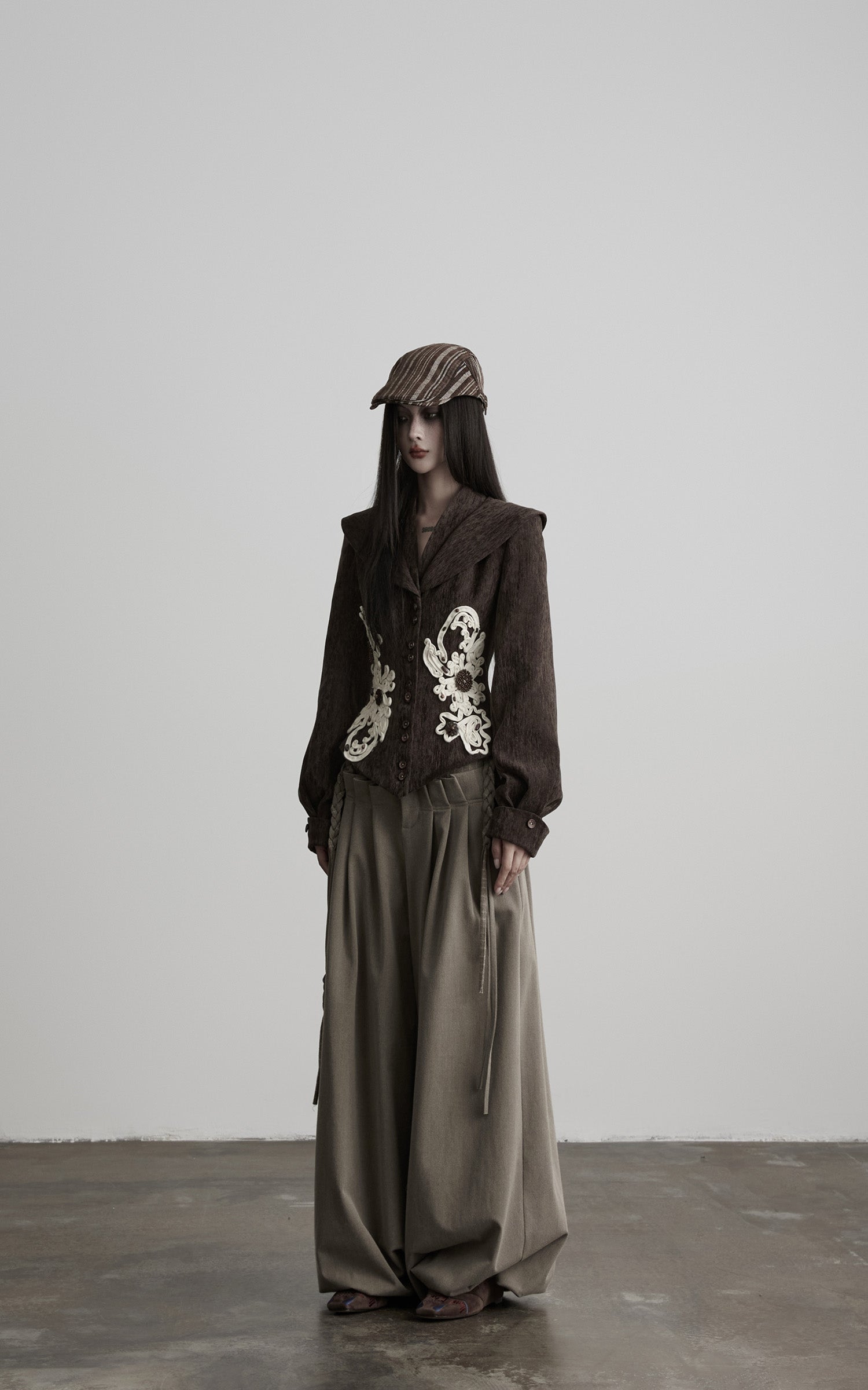 DOINDULGE Braided-Tie High-Waisted Wide-Leg Trousers