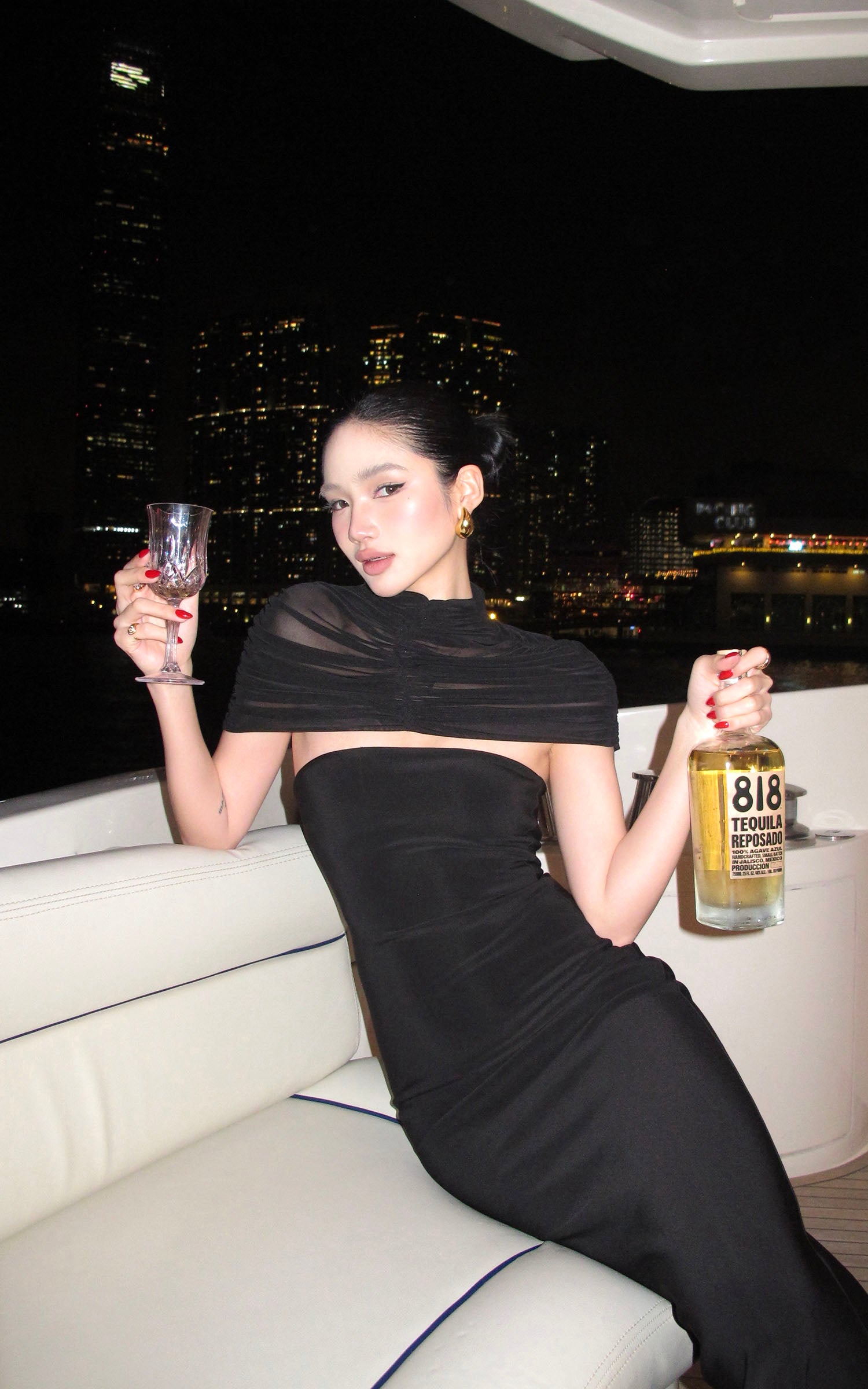 ROVENTE Draped Shawl Strapless Maxi Dress