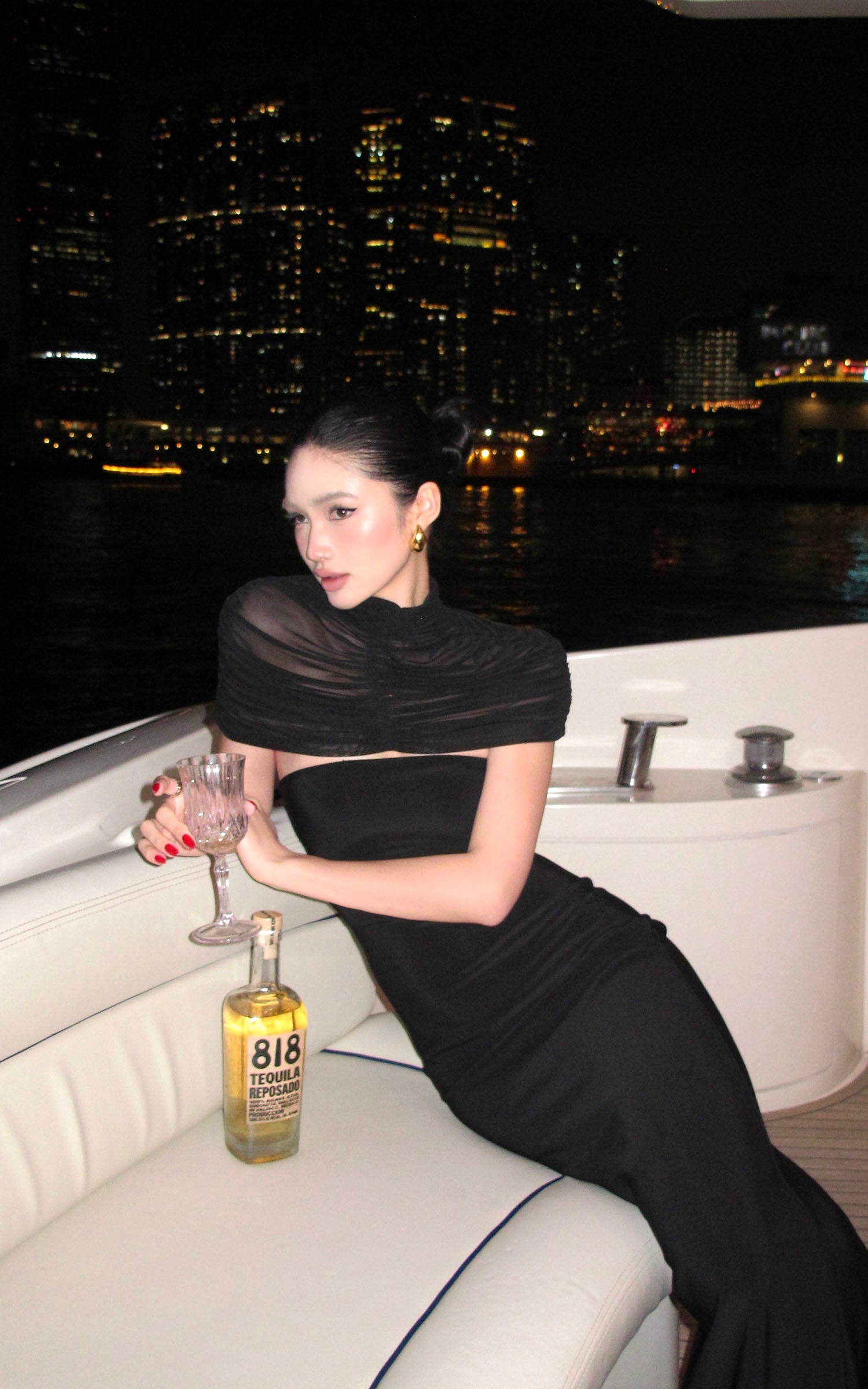 ROVENTE Draped Shawl Strapless Maxi Dress