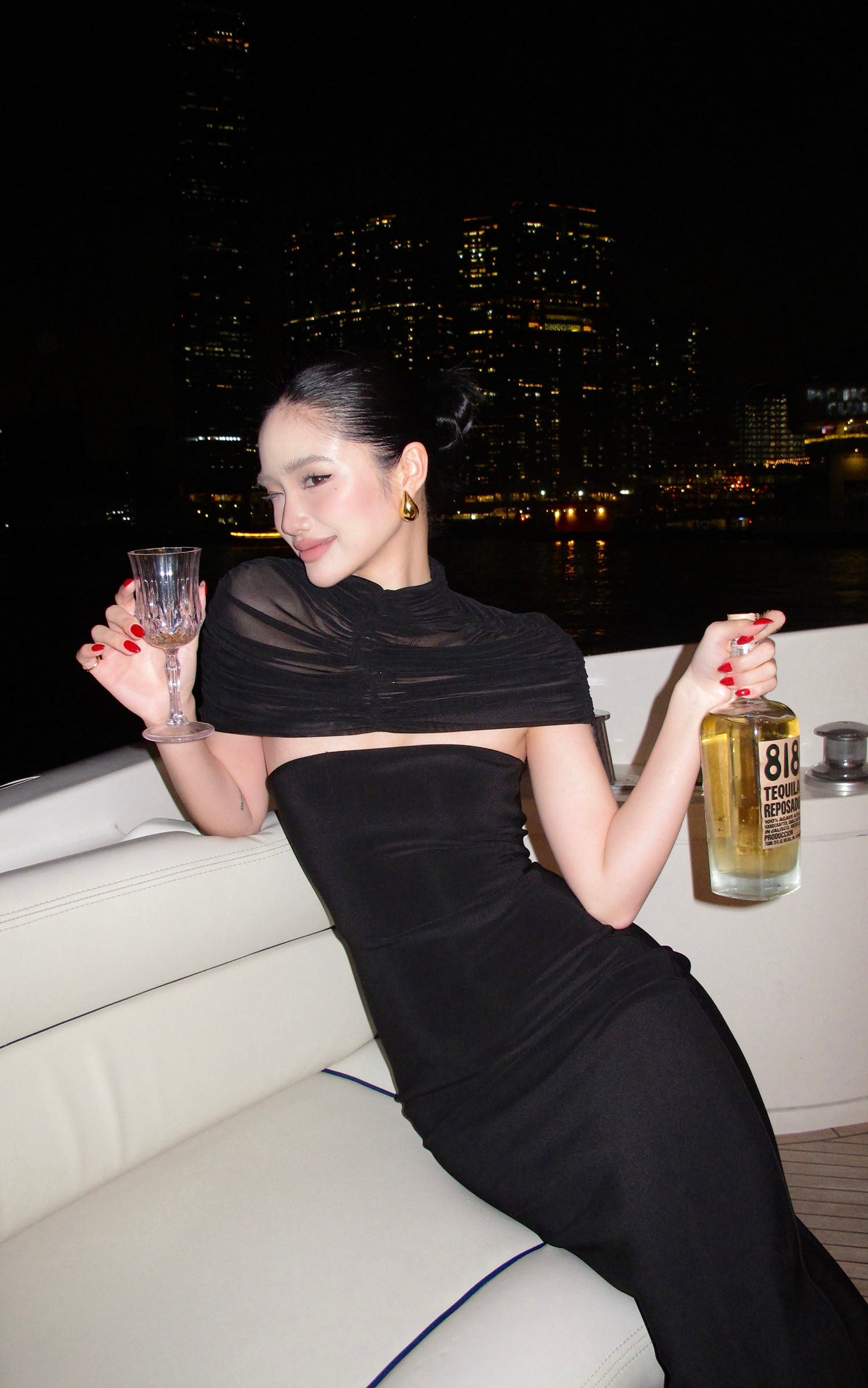 ROVENTE Draped Shawl Strapless Maxi Dress