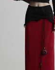 DOINDULGE Asymmetric Textured Panel Maxi Skirt with Fringe Detail