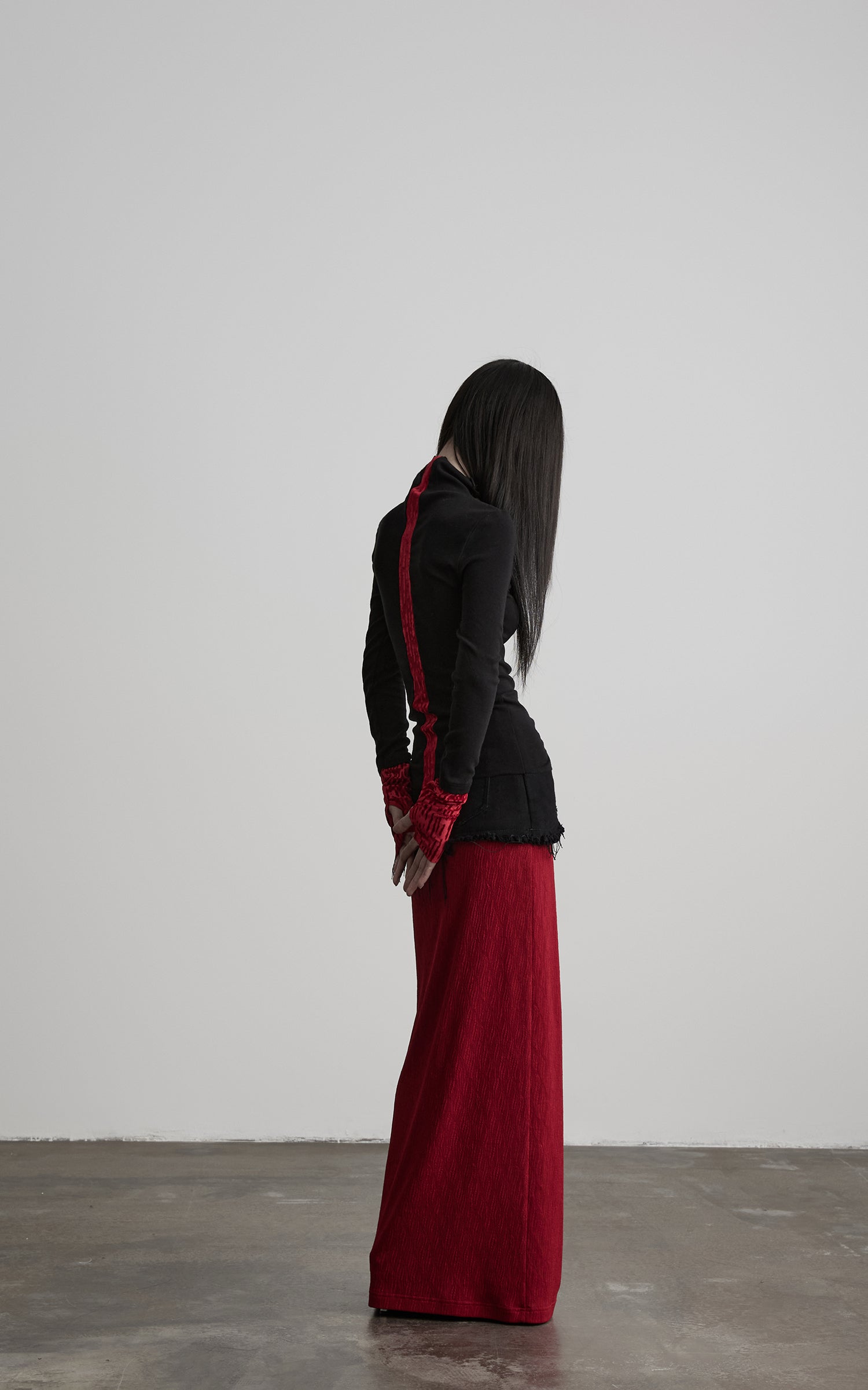 DOINDULGE Asymmetric Textured Panel Maxi Skirt with Fringe Detail
