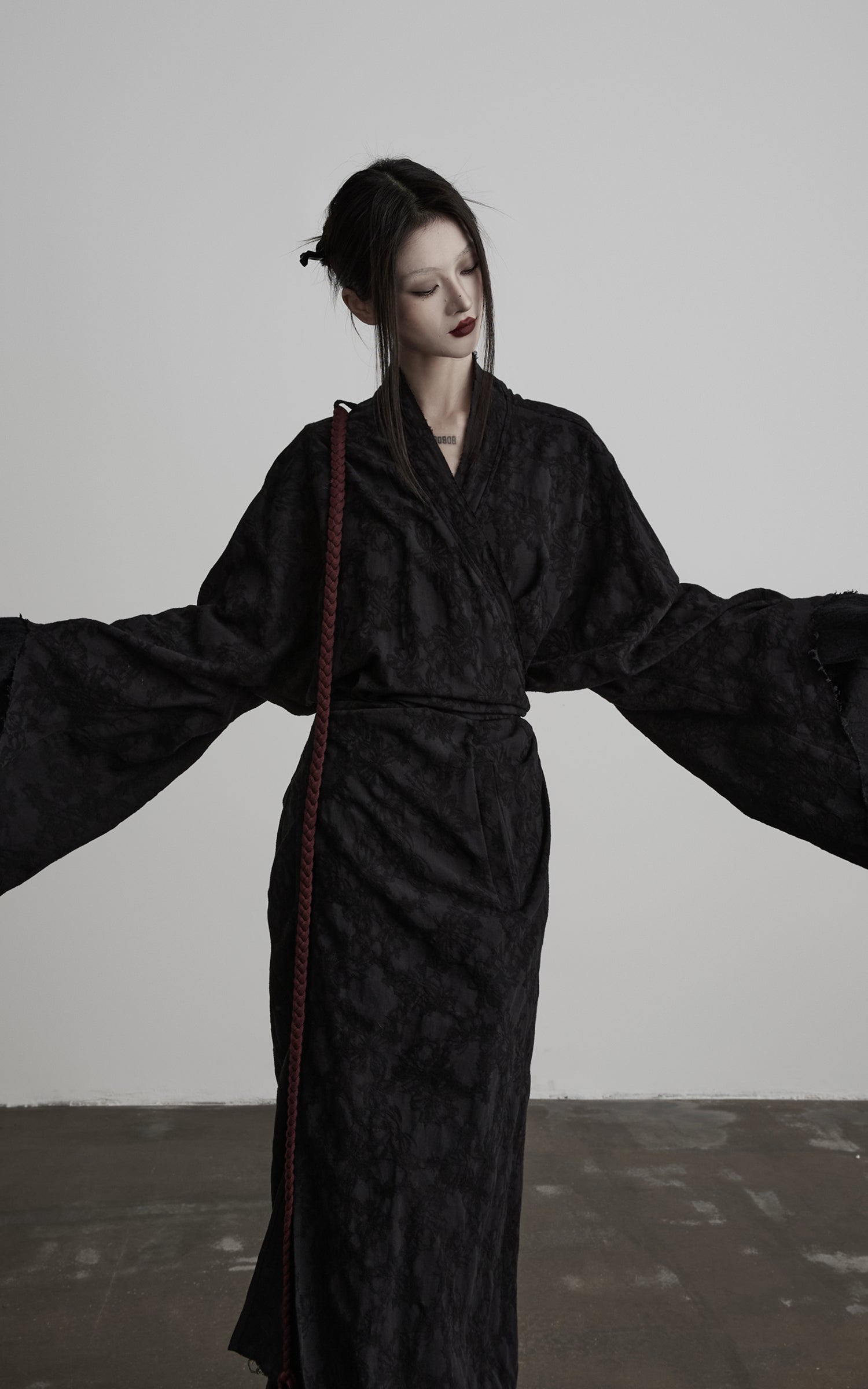 DOINDULGE Deconstructed Wrap Jacquard Long Knit