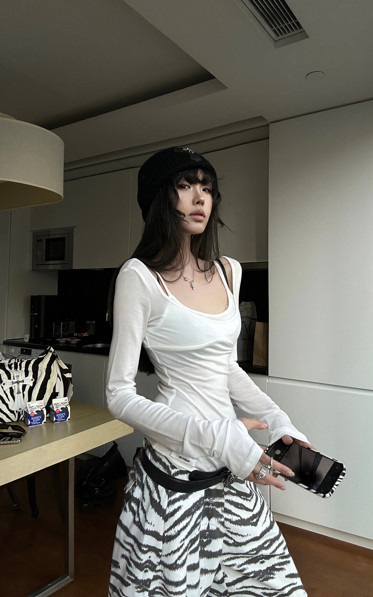 WARDEN EDGE White Zebra-Pattern Wide-Leg Trousers