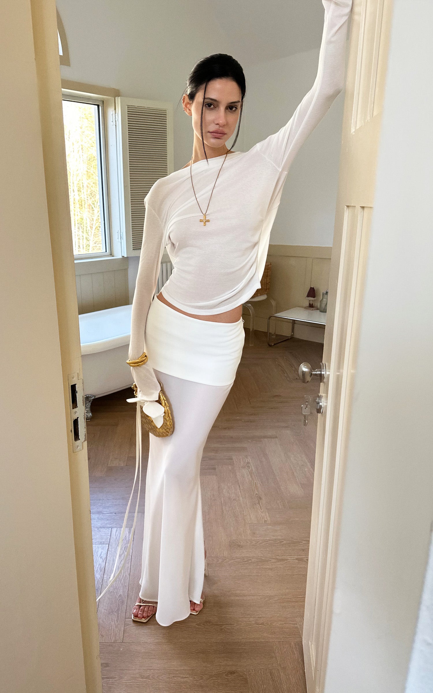 0122stepll Draped Open Back Long Sleeve Top