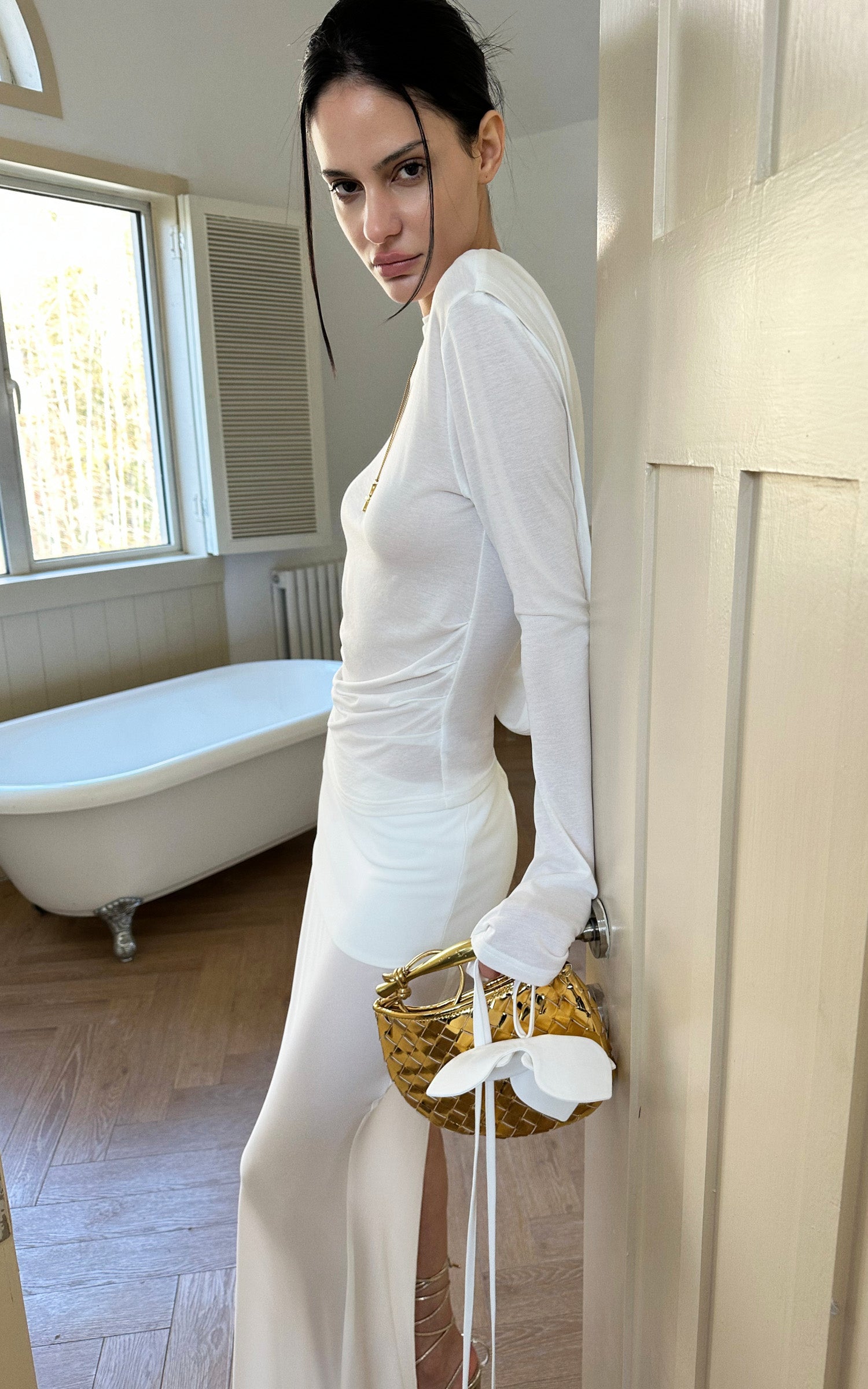 0122stepll Draped Open Back Long Sleeve Top