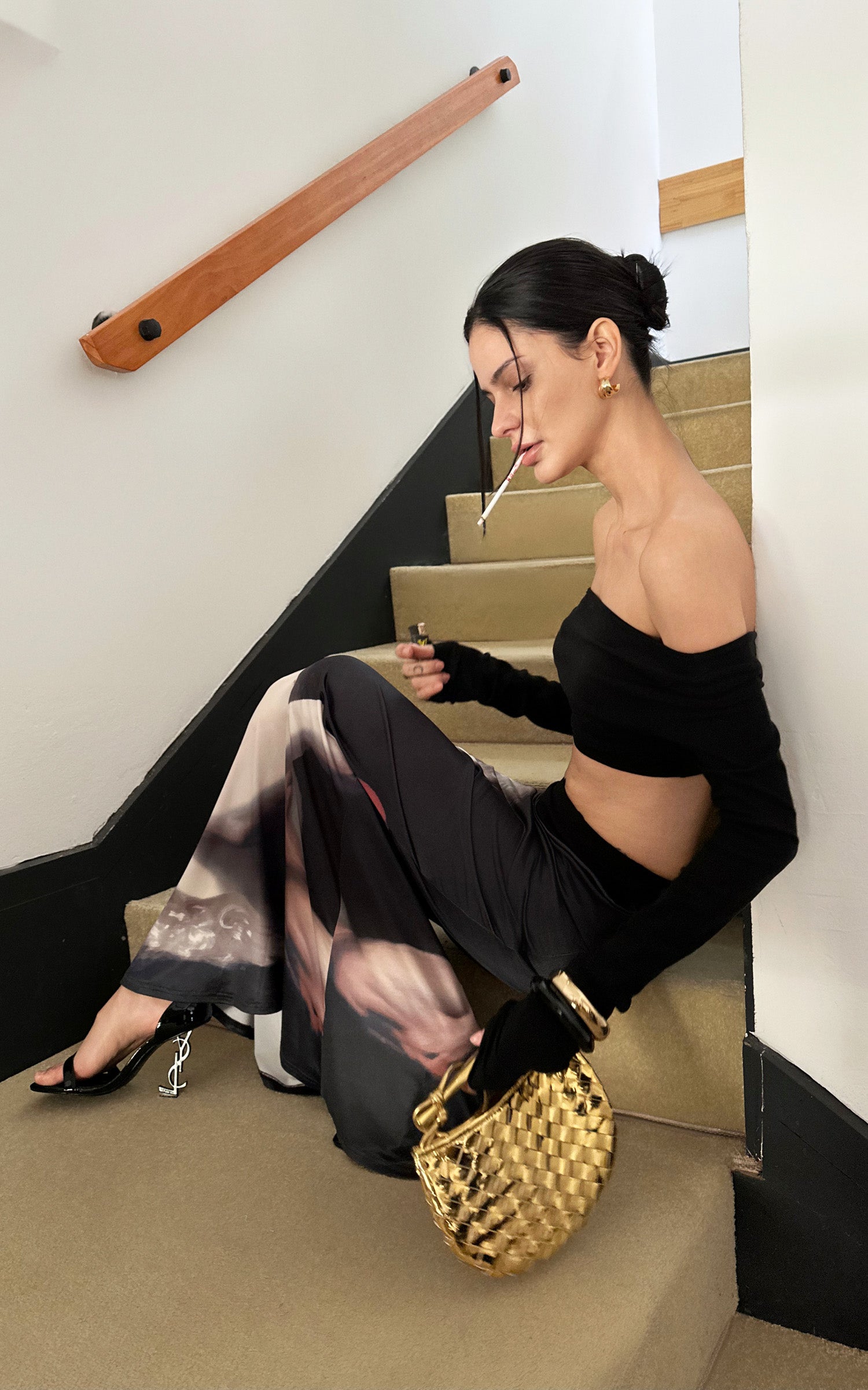 0122stepll Renaissance Portrait Print Draped Maxi Skirt