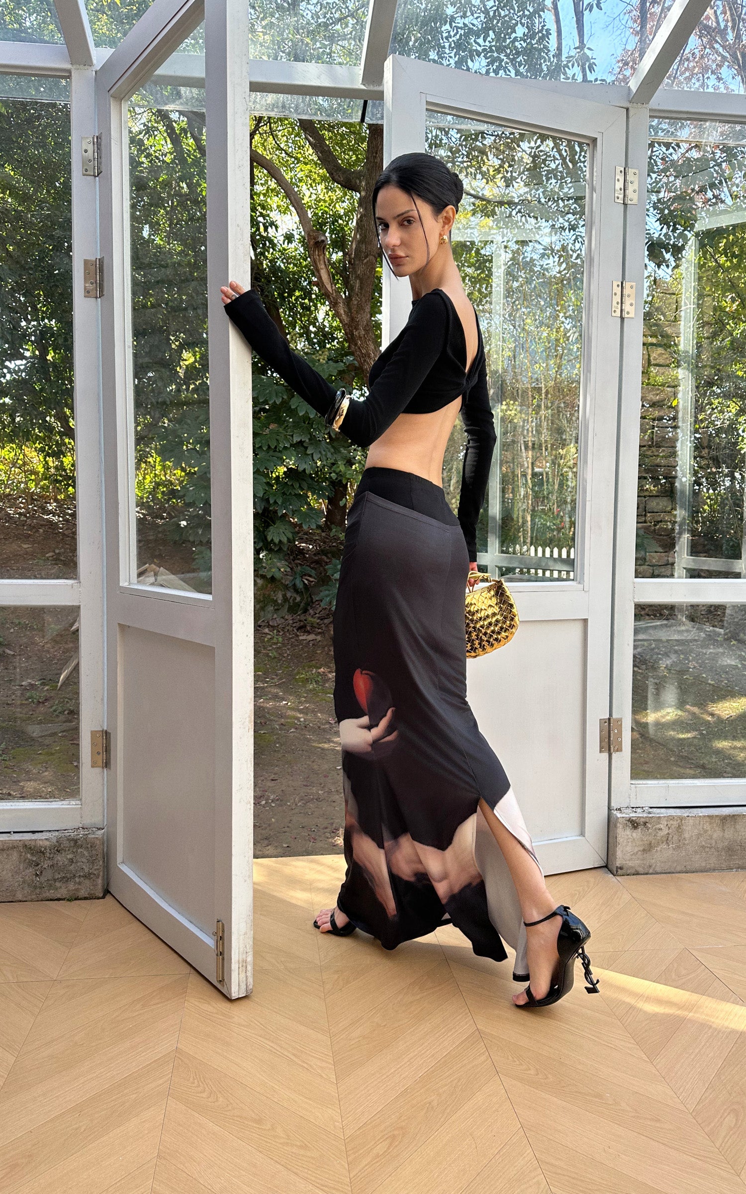 0122stepll Twisted Back Off-Shoulder Long Sleeve Crop Top