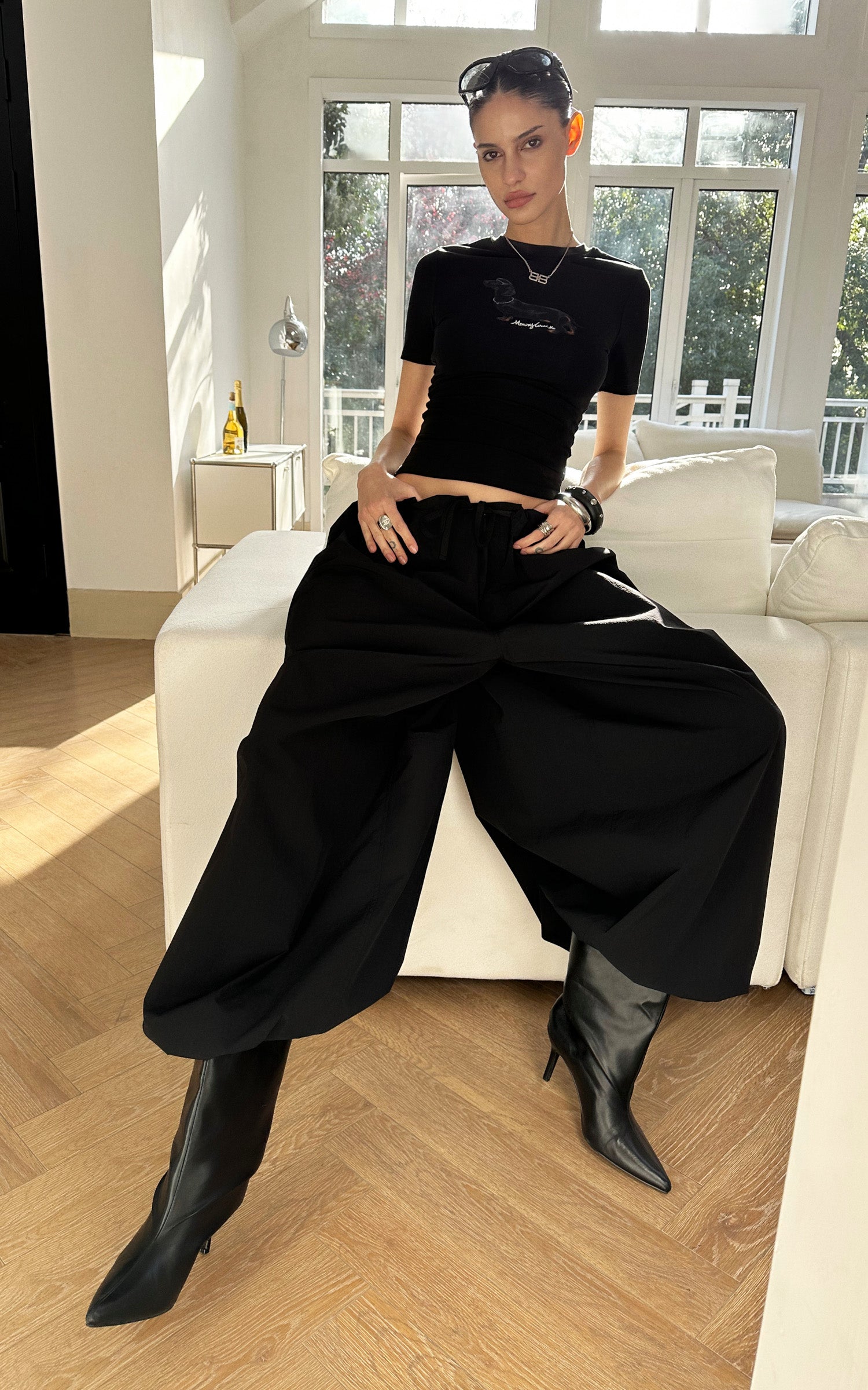 0122STEPLL 셔링 허리 배럴 팬츠