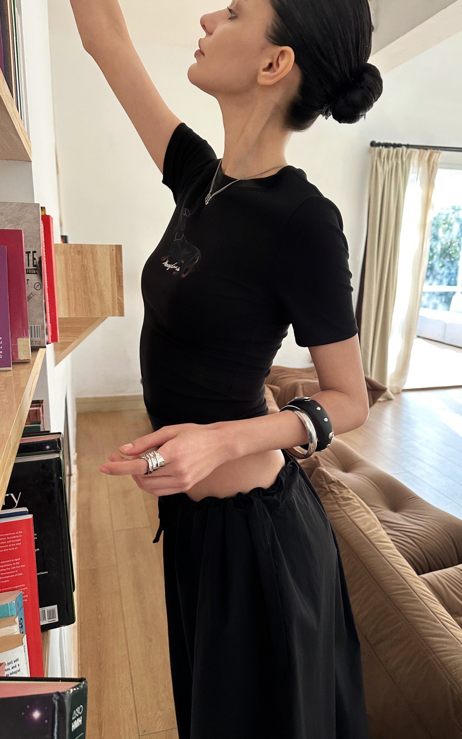 0122STEPLL 셔링 허리 배럴 팬츠