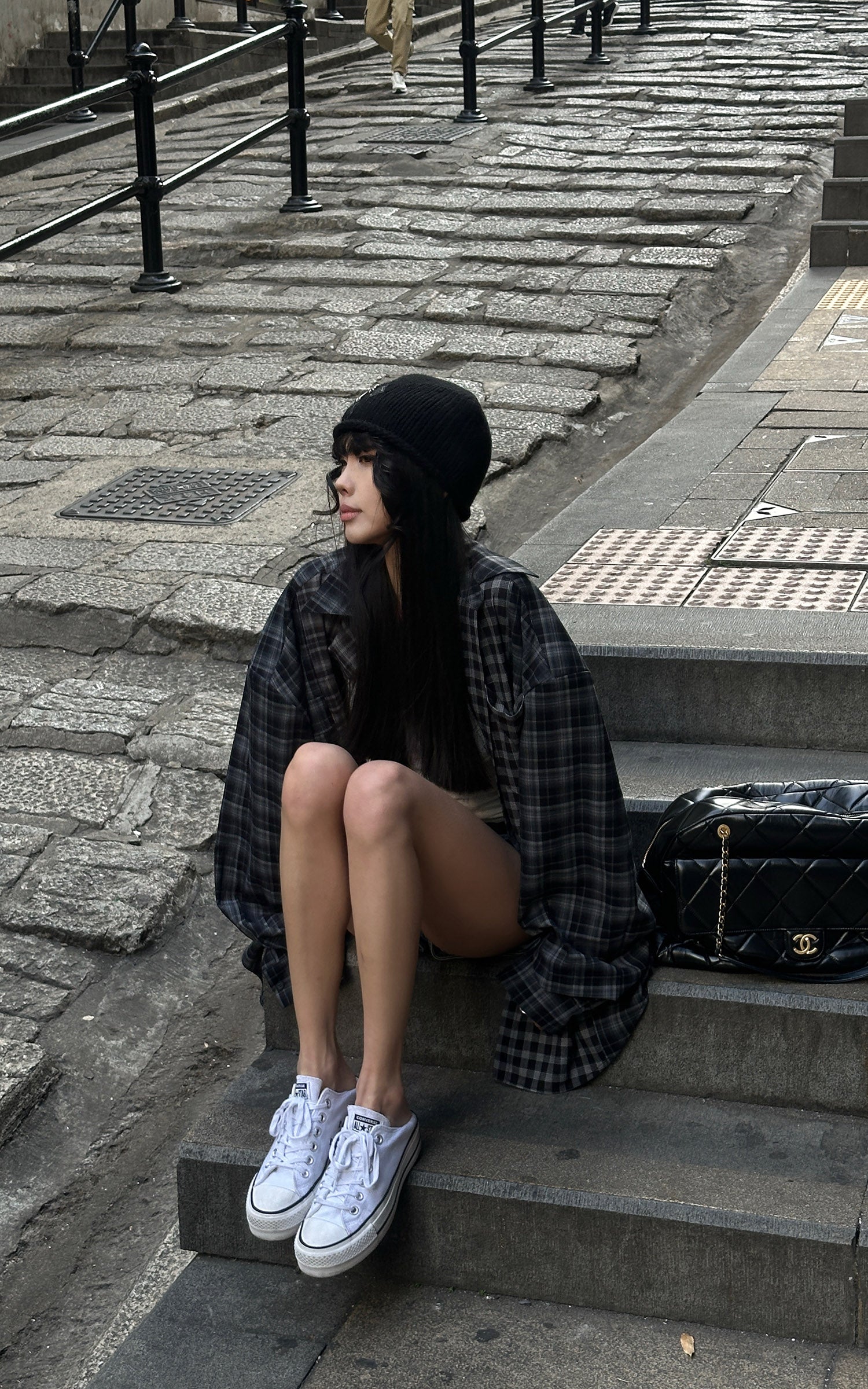 WARDEN EDGE 패치워크 체크 릴랙스핏 셔츠