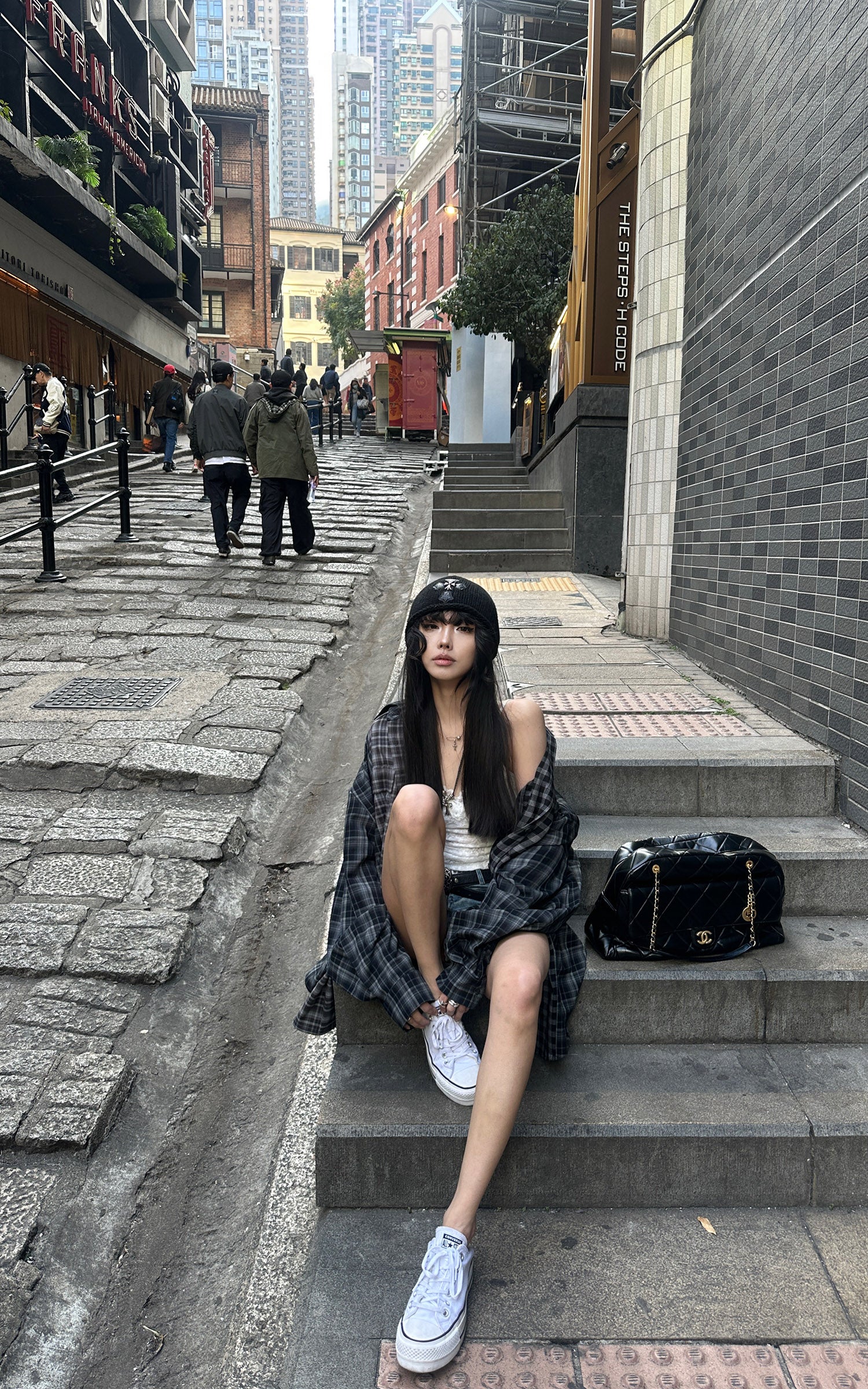 WARDEN EDGE 패치워크 체크 릴랙스핏 셔츠