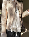 Hydrae Embroidered Fitted Blazer Structured Waist Cropped Jacket Vintage Inspired Tailored Top