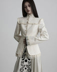 DOINDULGE Lace-Trim High-Neck Fitted Jacket