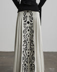 DOINDULGE Embroidered Panel Pleated Maxi Skirt
