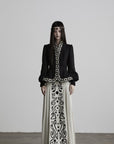 DOINDULGE Embroidered Panel Pleated Maxi Skirt