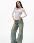 IAMXIAA Jean large taille basse à effet vintage