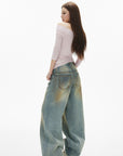 IAMXIAA Jean large taille basse à effet vintage