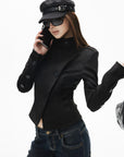 IAMXIAA Veste ajustée en similicuir de vachette à col montant
