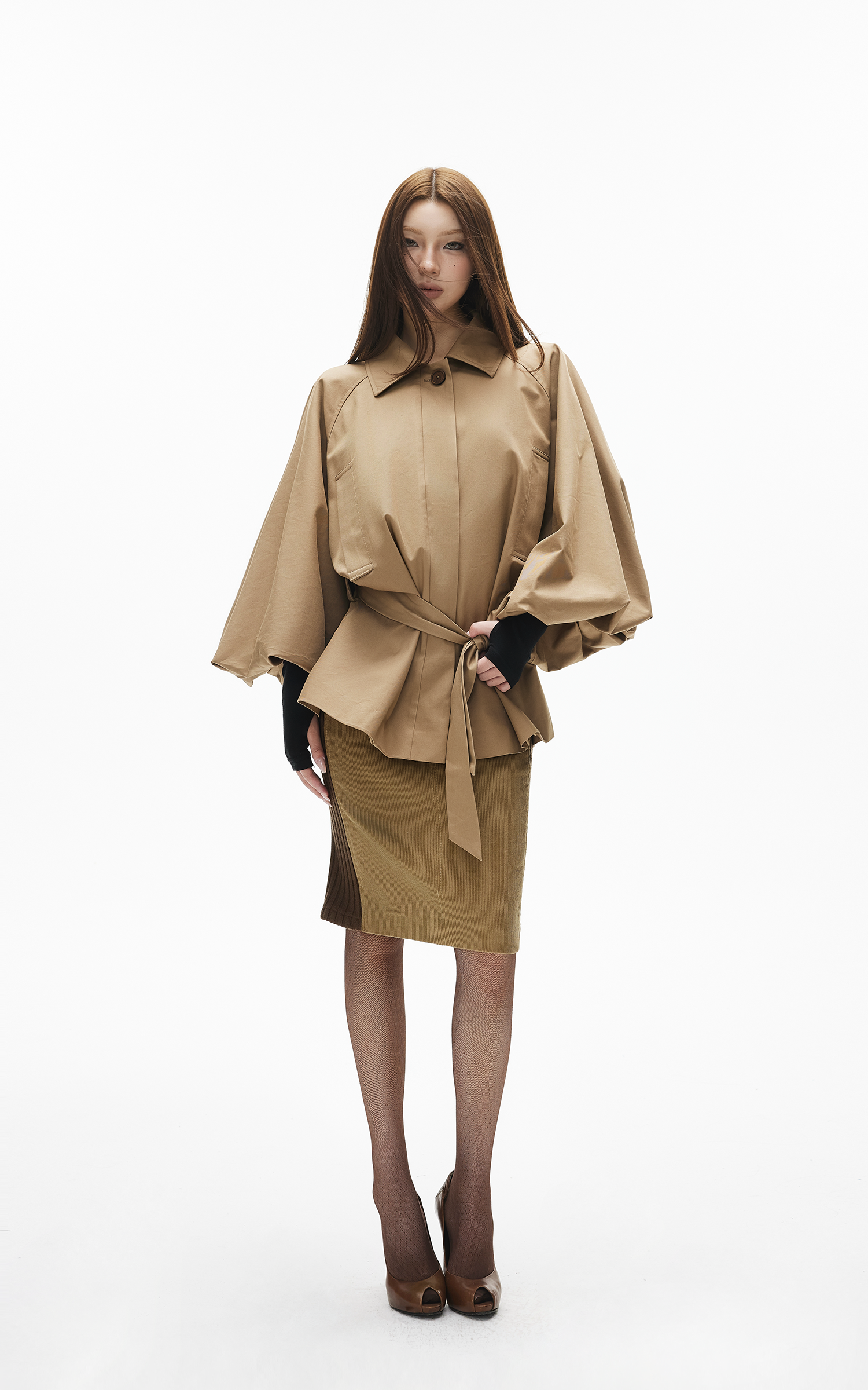 IAMXIAA Ribbed Panel Fitted Midi Skirt