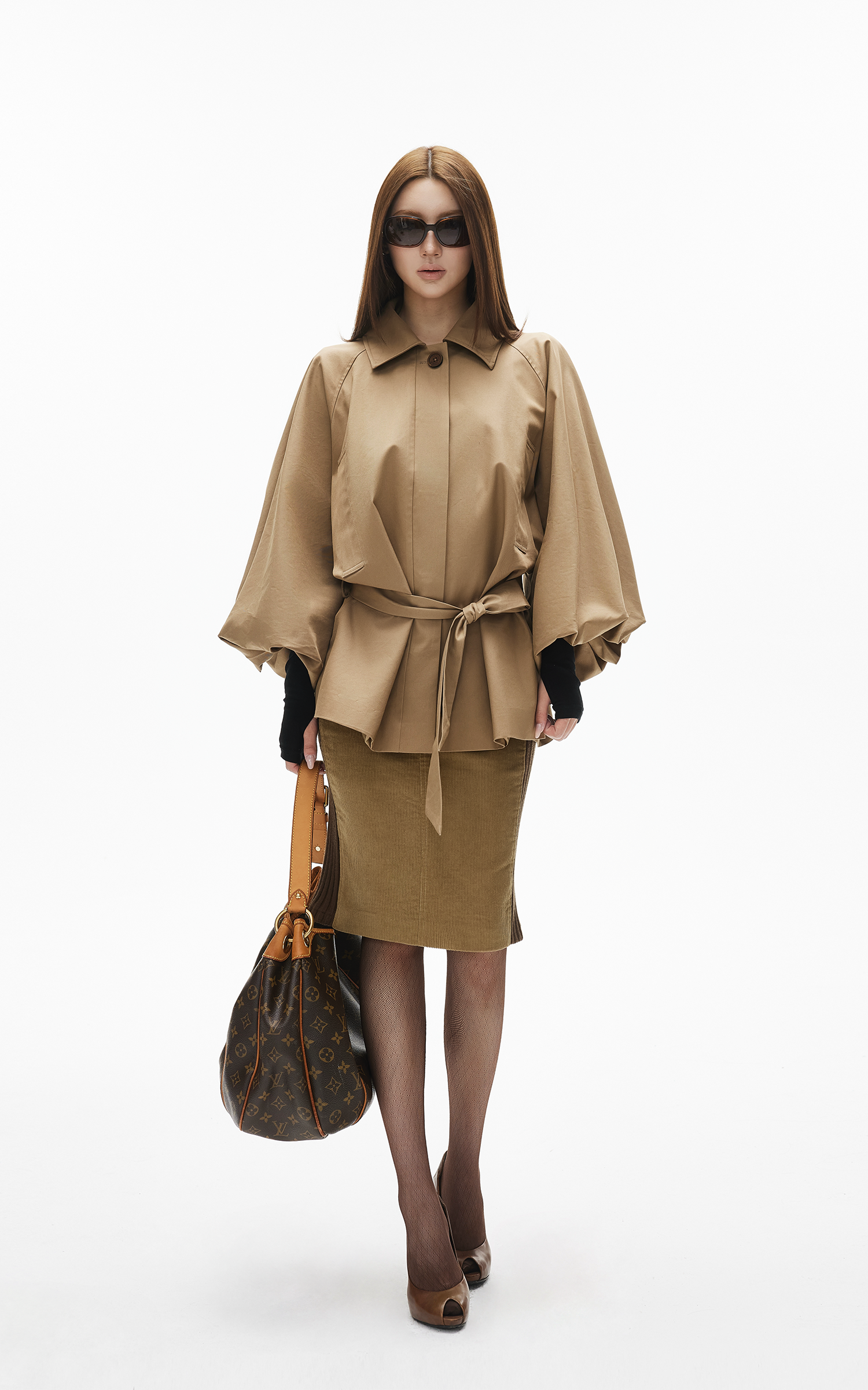 IAMXIAA Ribbed Panel Fitted Midi Skirt