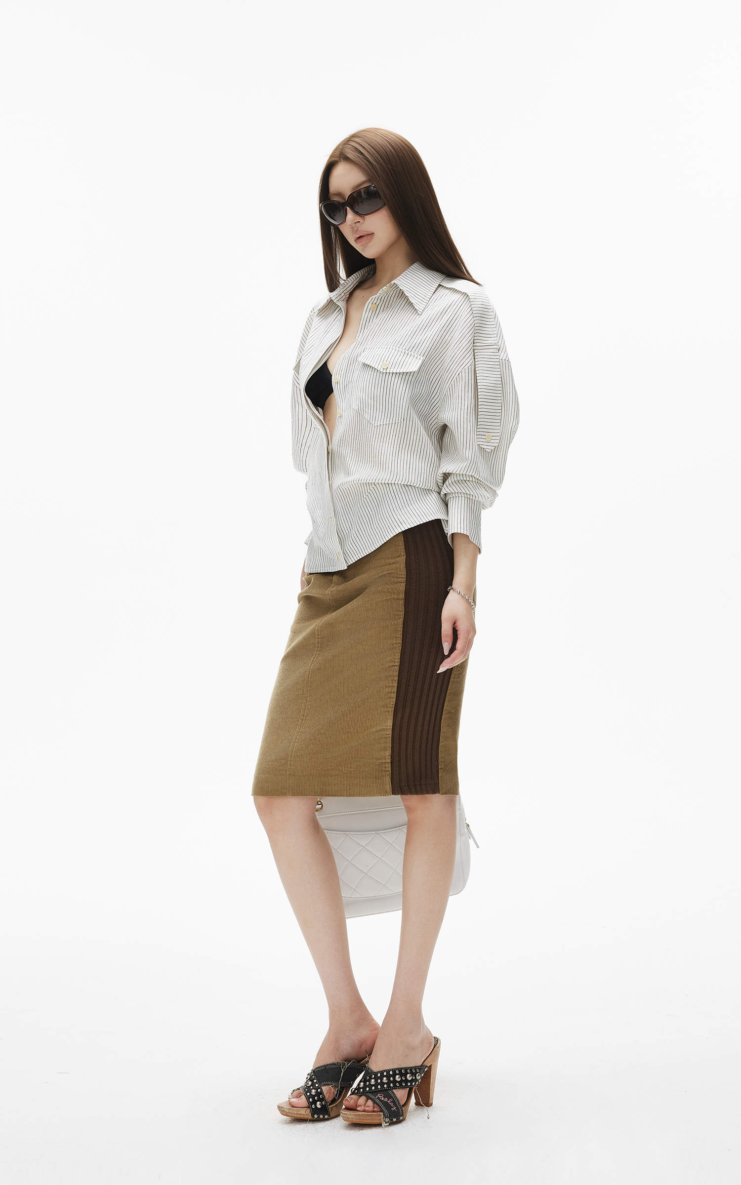 IAMXIAA Ribbed Panel Fitted Midi Skirt
