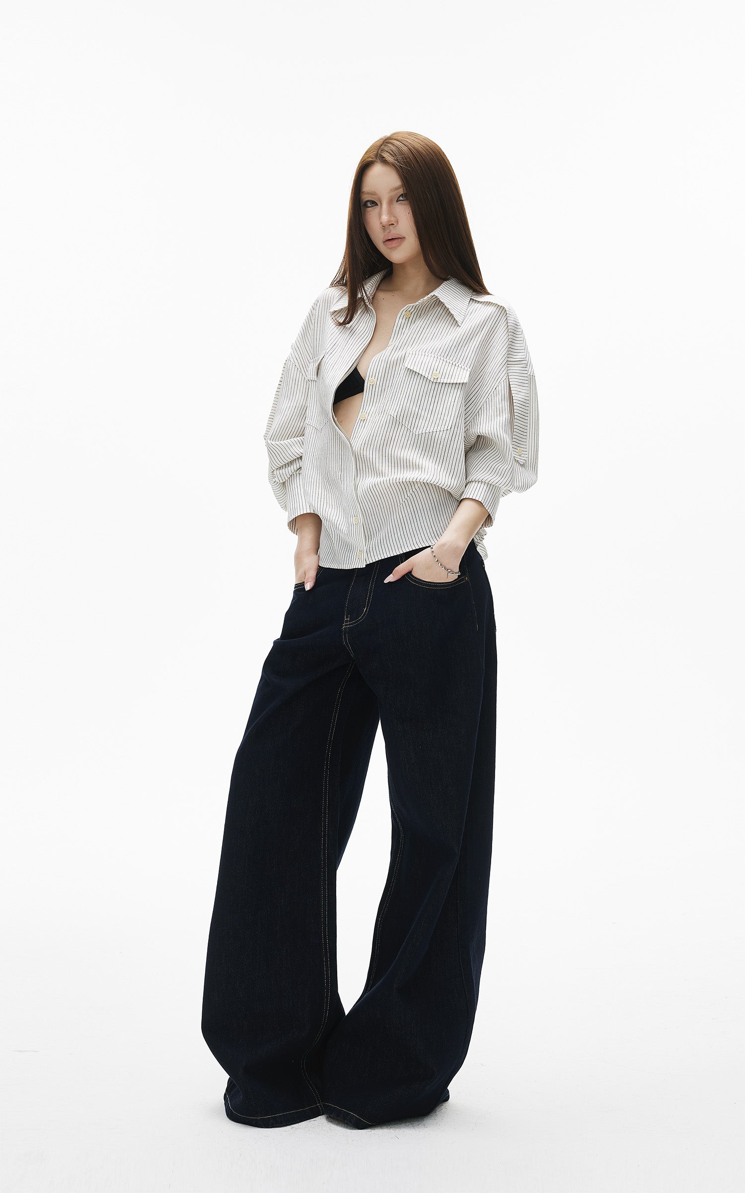 IAMXIAA Chemise à Rayures Détendue à Boutons