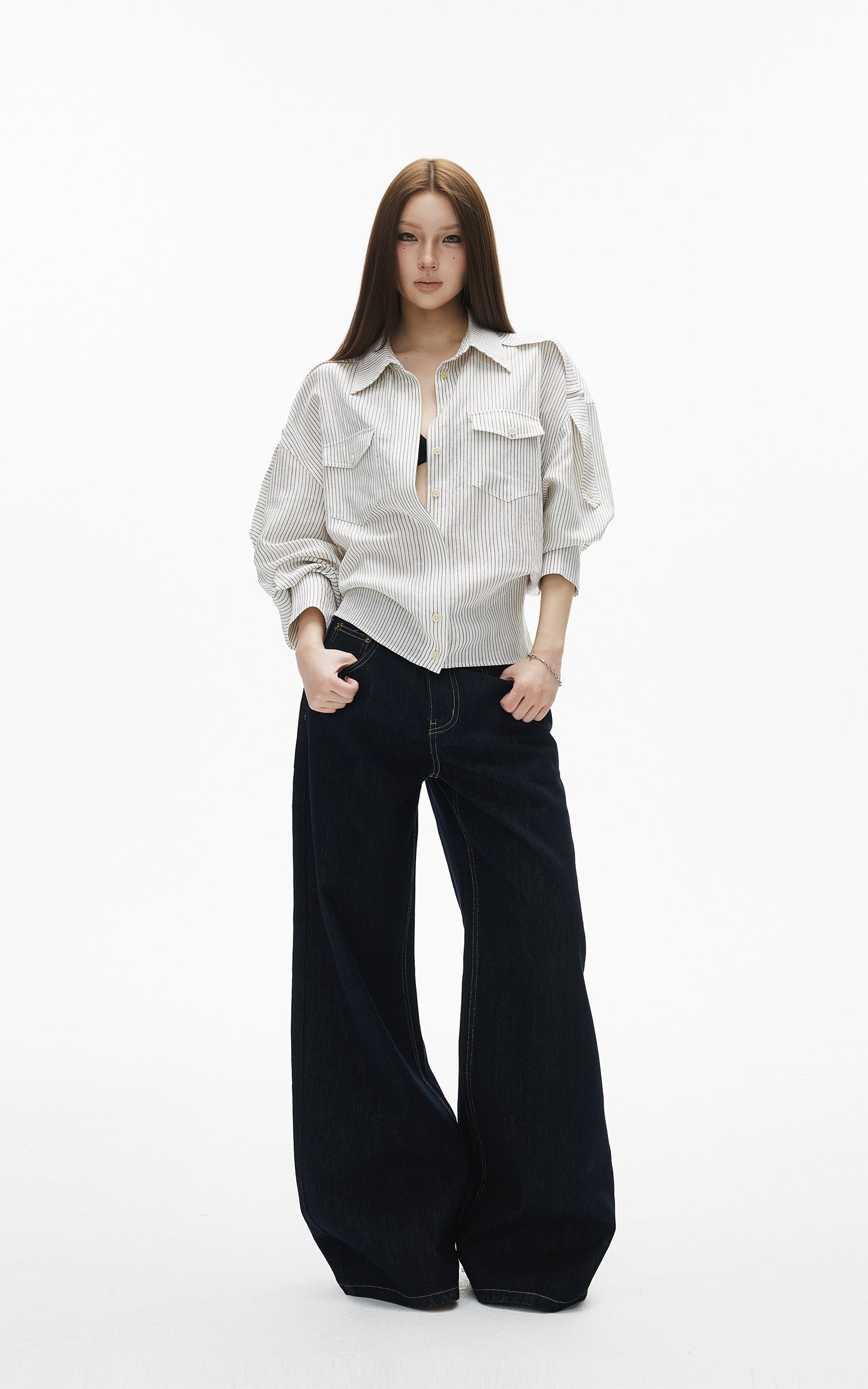 IAMXIAA Chemise à Rayures Détendue à Boutons