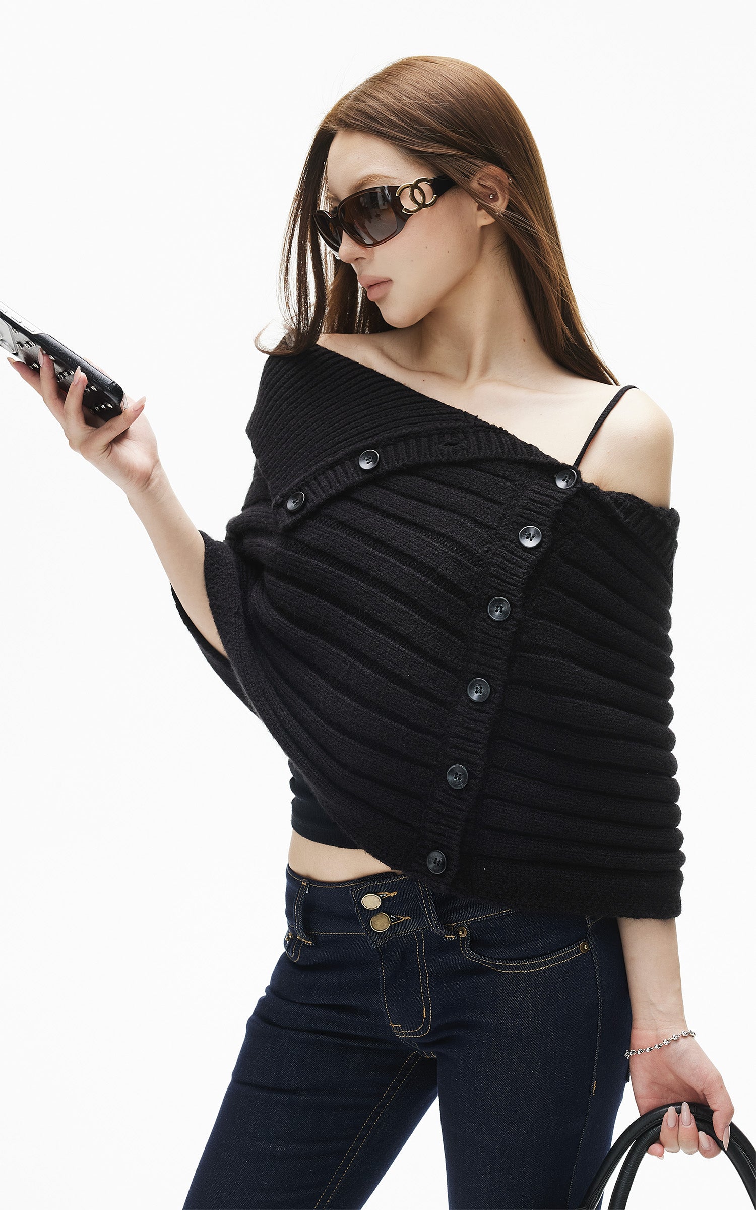 IAMXIAA Cape châle asymétrique à boutons