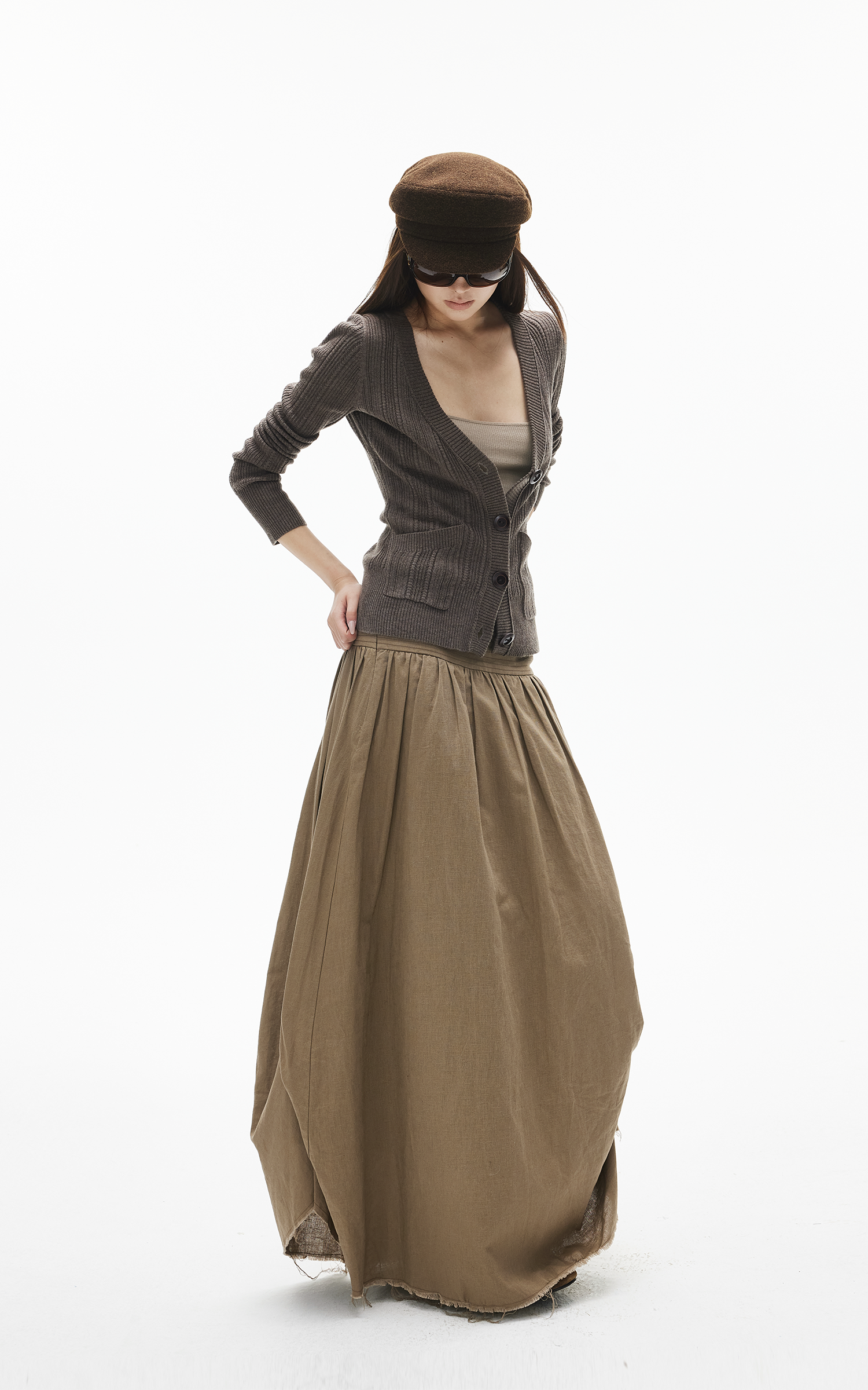 Cardigan en maille ajusté à côtes, col en V profond