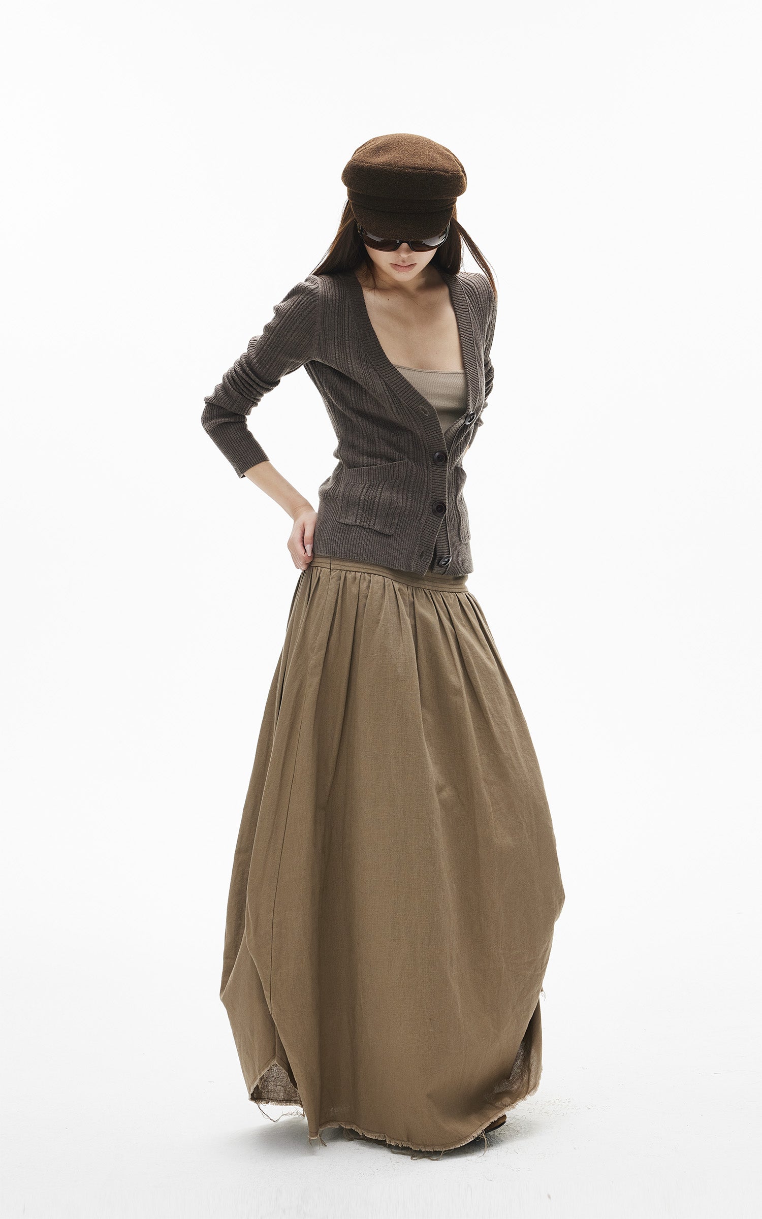 IAMXIAA 골지 딥V 슬림핏 니트 가디건