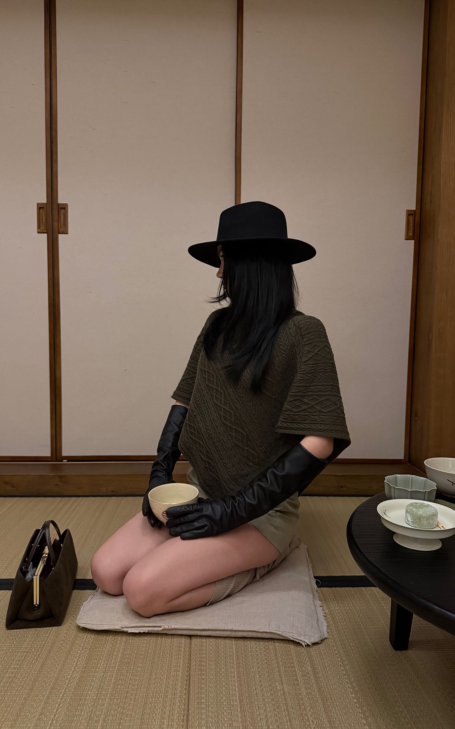 ROVENTE Textured Knit Poncho and Mini Skirt Set