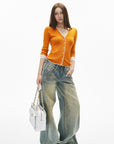 IAMXIAA Jean large taille basse à effet vintage