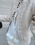 Hydrae Embroidered Fitted Blazer Structured Waist Cropped Jacket Vintage Inspired Tailored Top