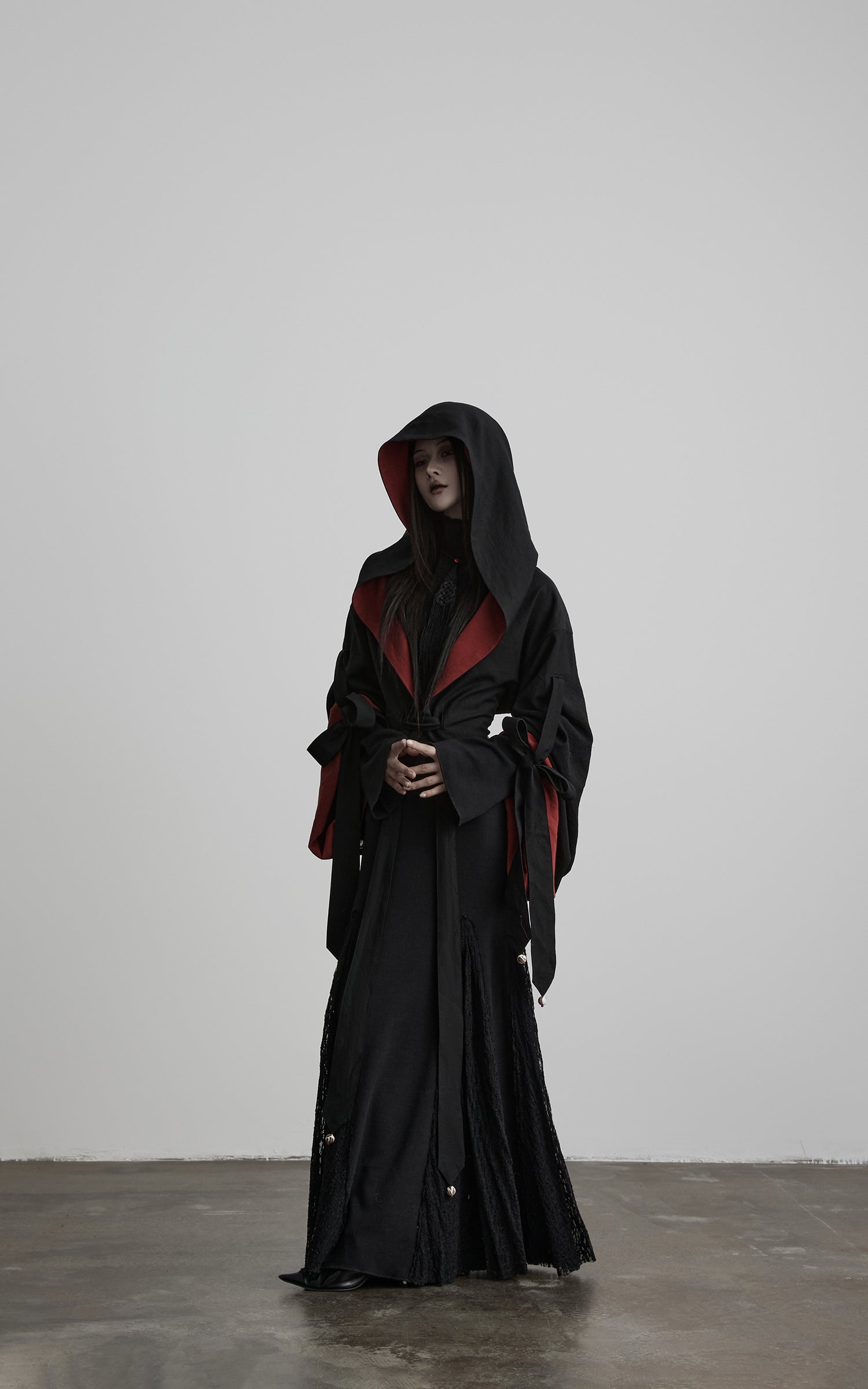DOINDULGE Reversible Two-Tone Hooded Tie-Detail Jacket